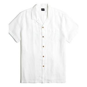 J. CREW Men's Short Sleeve Linen Camp Shirt White Classic Fit Size Medium
